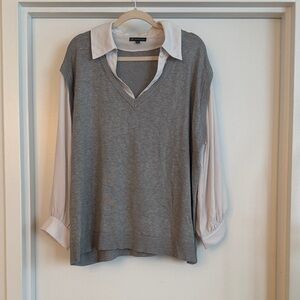 Adrianna Papell Gray and White Layered Blouse